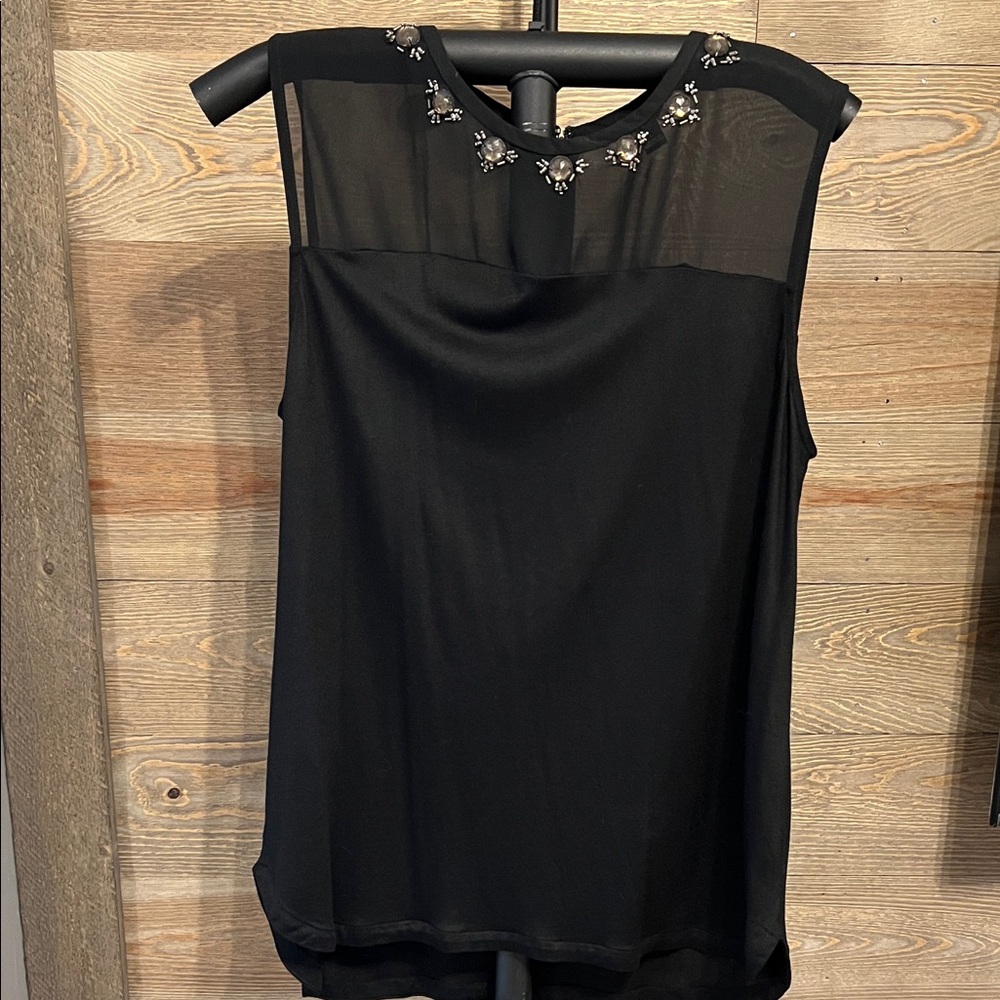 Ann Taylor Black Sheer Embellished Blouse
